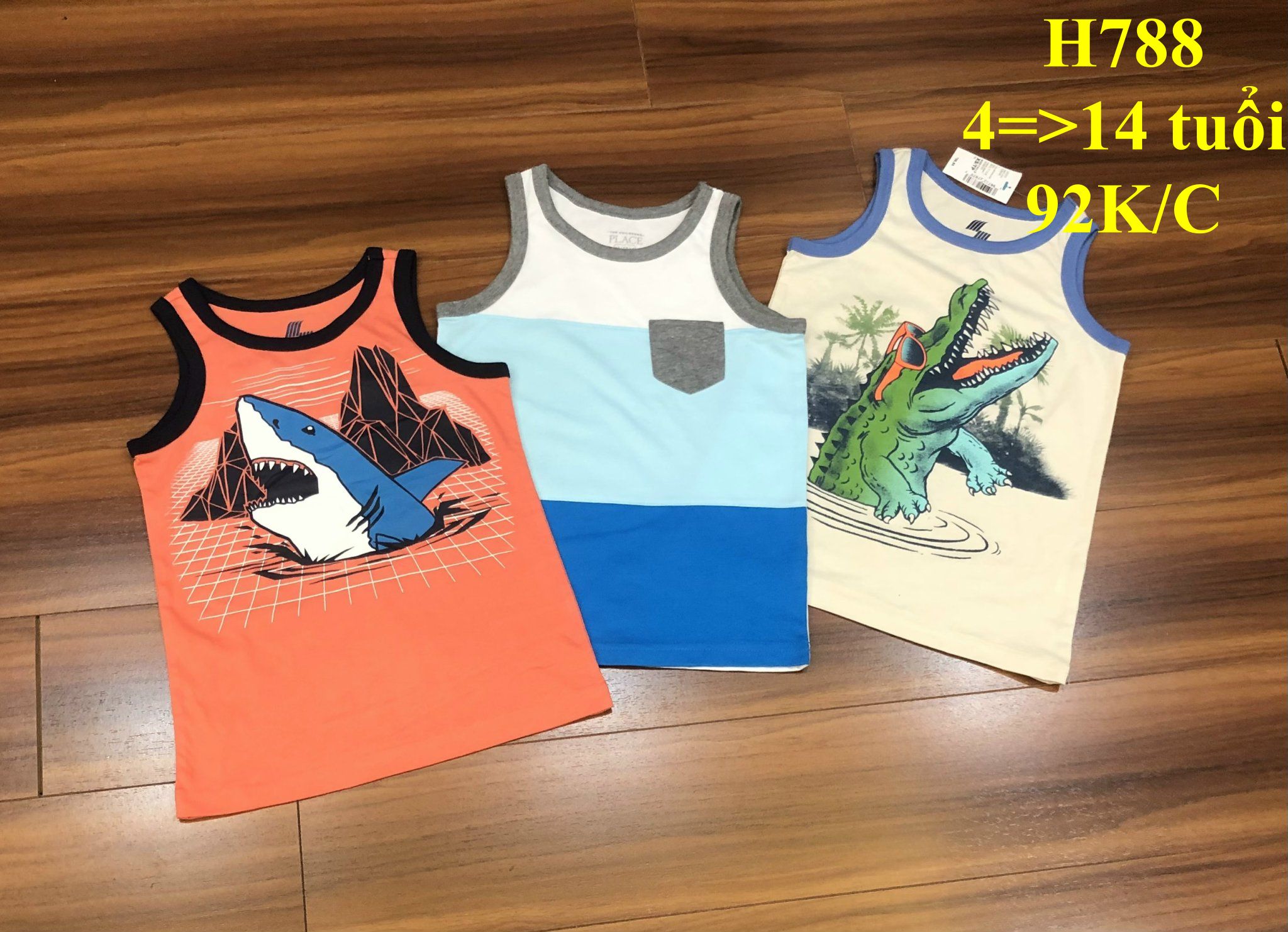 [🆕🇻🇳] Thời trang trẻ em Việt Nam xuất khẩu-Cambodia xuất xịn 😎❤️️⭐️ * Mã H788: Áo tank top Place bé trai hàng Cambodia xuất dư xịn. Chất cotton mềm, mát hình in siêu đẹp. BC 21418
 – Các màu như ảnh
 – Size: 4=>14 tuổi 
 , shares-0✔️ , likes-0❤️️ , date-2024-05-16 07:23:05🇻🇳🇻🇳🇻🇳📰🆕