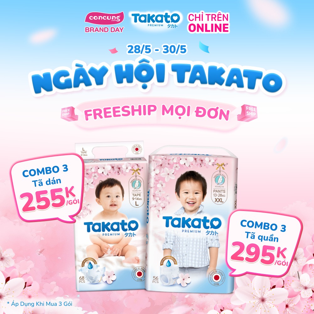 [🆕🇻🇳]  Con Cưng – Mang đến những sản phẩm tốt nhất cho trẻ em Việt Nam 😎❤️️⭐️ 𝗕𝗥𝗔𝗡𝗗 𝗗𝗔𝗬 #TAKATO – TÃ NHẬT GIẢM THẬT ĐÃ + FREESHIP! 
[28-30/5] Duy nhất 3 ngày, 3 tầng giảm giá cho tã Nhật Takato! Deal chỉ áp dụng #Online tại Web/App C , shares-0✔️ , likes-30❤️️ , date-2024-05-27 16:00:08🇻🇳🇻🇳🇻🇳📰🆕