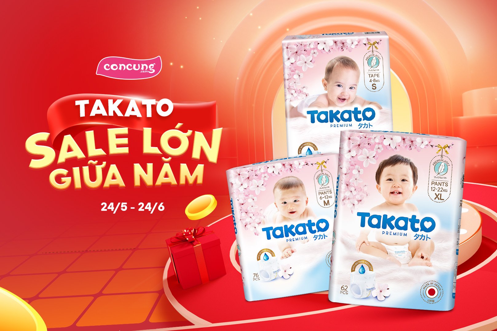 [🆕🇻🇳]  Con Cưng – Mang đến những sản phẩm tốt nhất cho trẻ em Việt Nam 😎❤️️⭐️ TÃ NHẬT TAKATO SALE LỚN GIỮA NĂM
Giá dùng thử:
 Tã quần GIẢM #26K & tặng 1 gói khăn ướt Animo – Chỉ còn 319K/gói
 Tã dán GIẢM #20K & tặng 1 gói khăn ướt An , shares-1✔️ , likes-183❤️️ , date-2024-05-27 00:30:04🇻🇳🇻🇳🇻🇳📰🆕