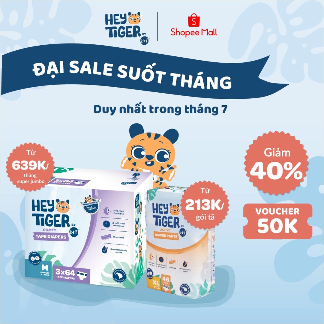[🆕🇻🇳]  Hey Tiger Vietnam – Tã êm giá mềm thương hiệu đến từ New Zealand 🧑‍🧒❤️️👶⭐️ SALE HÈ THÁNG 7 – DEAL XỊN HẾT SẢY

Tã êm giá mềm Hey Tiger mang đến cho ba mẹ nhiều deal xịn sò hấp dẫn cho một #HèThoángMát:
 Giảm 40% suốt tháng, chỉ cò , shares-2✔️ , likes-4❤️️ , date-2024-07-06 02:57:15🇻🇳🇻🇳🇻🇳📰🆕