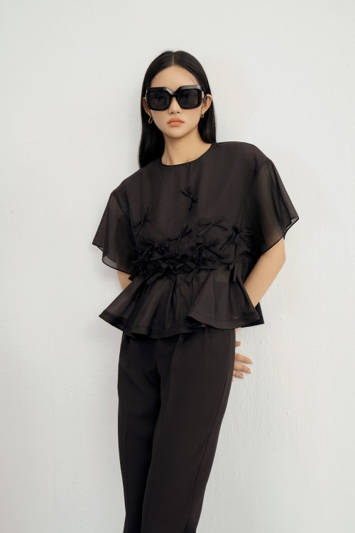 [🛒🇻🇳]Áo nữ - Black Bowtie Organza Blouse - , SKU - - sixdo.vn 🇻🇳🛒Top1Shop🛒 🇻🇳Top1Vietnam🇻🇳 🛍🛒🇻🇳