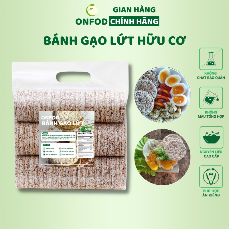 Bánh gạo lứt ONFOD hữu cơ bánh ăn kiêng giảm cân thực dưỡng cho người tập gym, yoga, mẹ bầu 500g