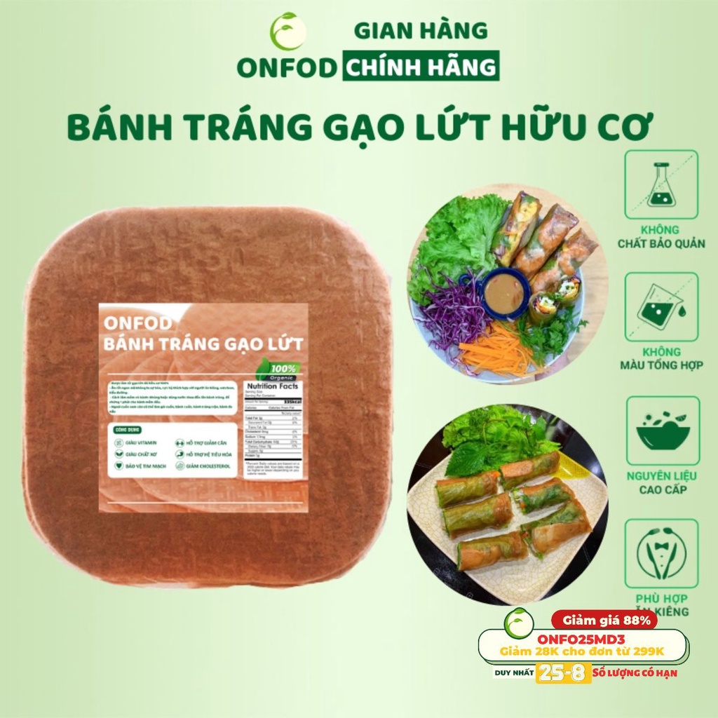 Bánh tráng gạo lứt rau củ ngũ sắc hữu cơ ONFOD ăn kiêng giảm cân healthy eatclean 500g