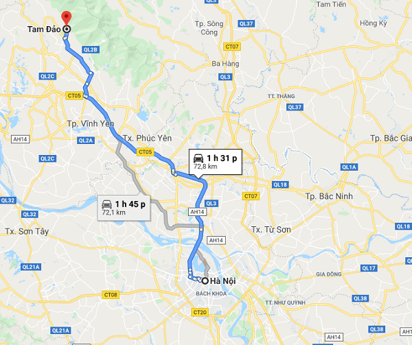 Phương tiện di chuyển tới Tam Đảo, bản đồ đi tới Tam Đảo
