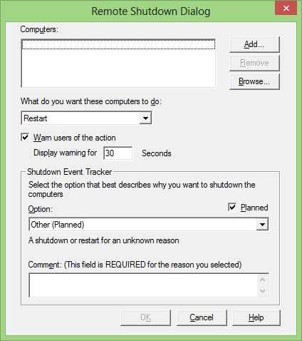 Hộp thoại Remote Shutdown Dialog