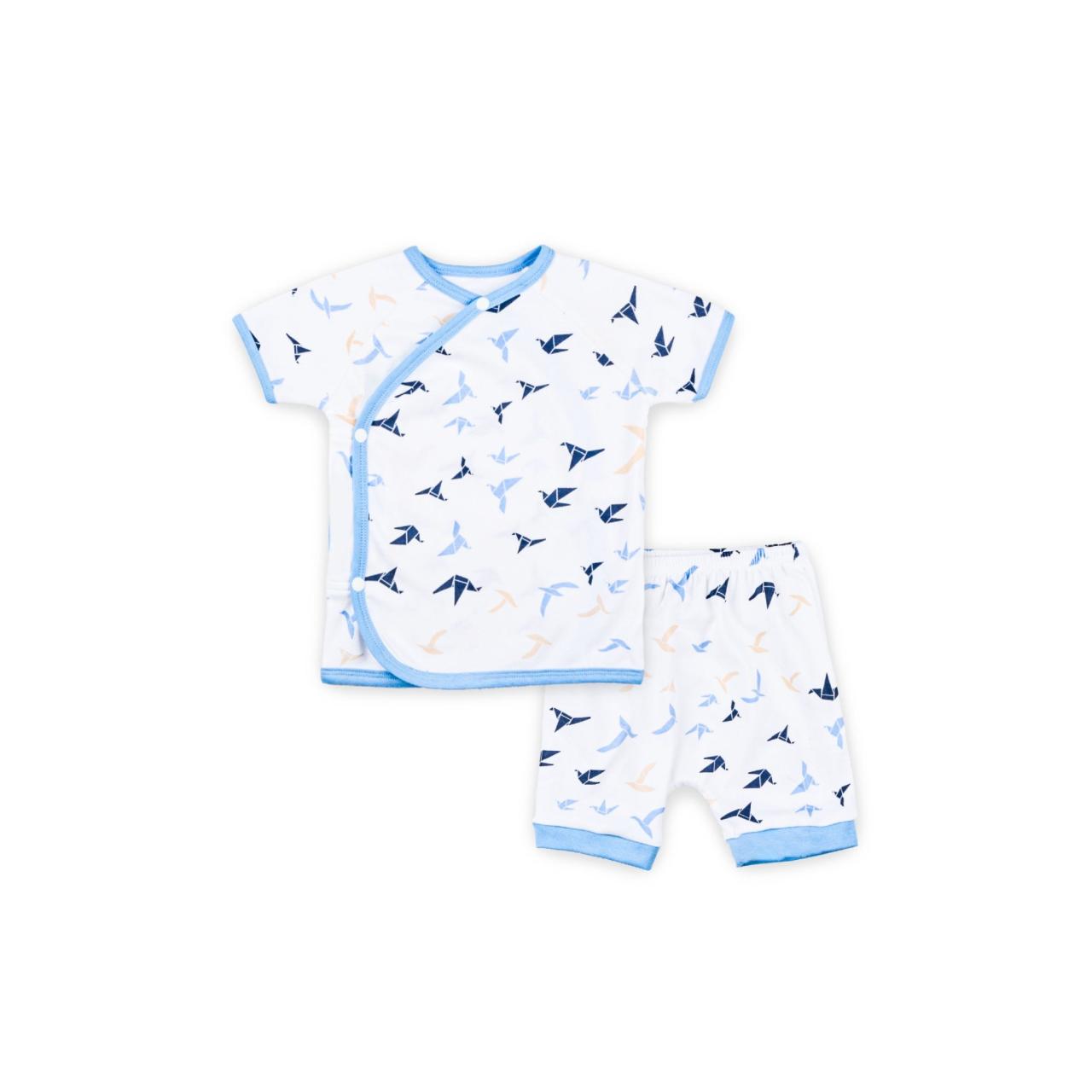 Bộ đồ ngắn tay cài lệch họa tiết con hạc vải cotton dệt kim