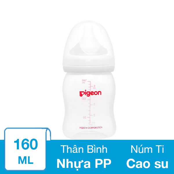 Bình sữa nhựa PP Pigeon SofTouch Plus cổ rộng 160 ml (0 - 1 tháng)