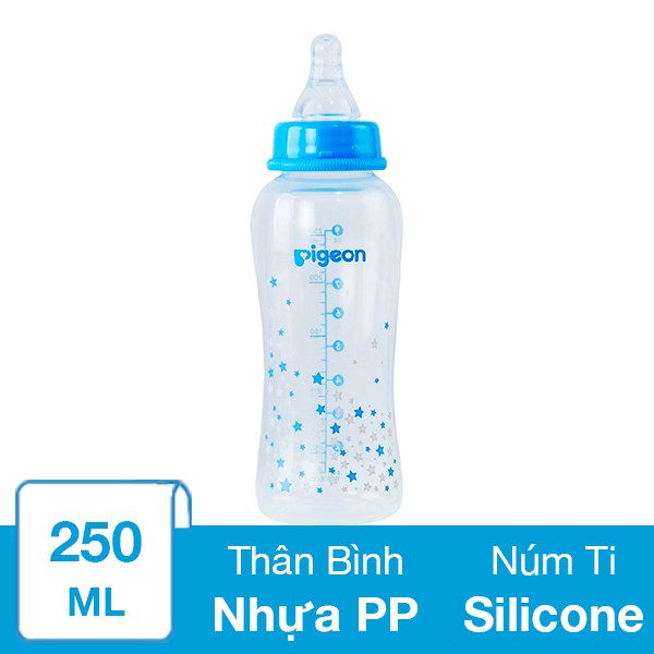 Bình sữa nhựa PP Pigeon Streamline cổ hẹp 250 ml - Màu xanh (từ 4 tháng)