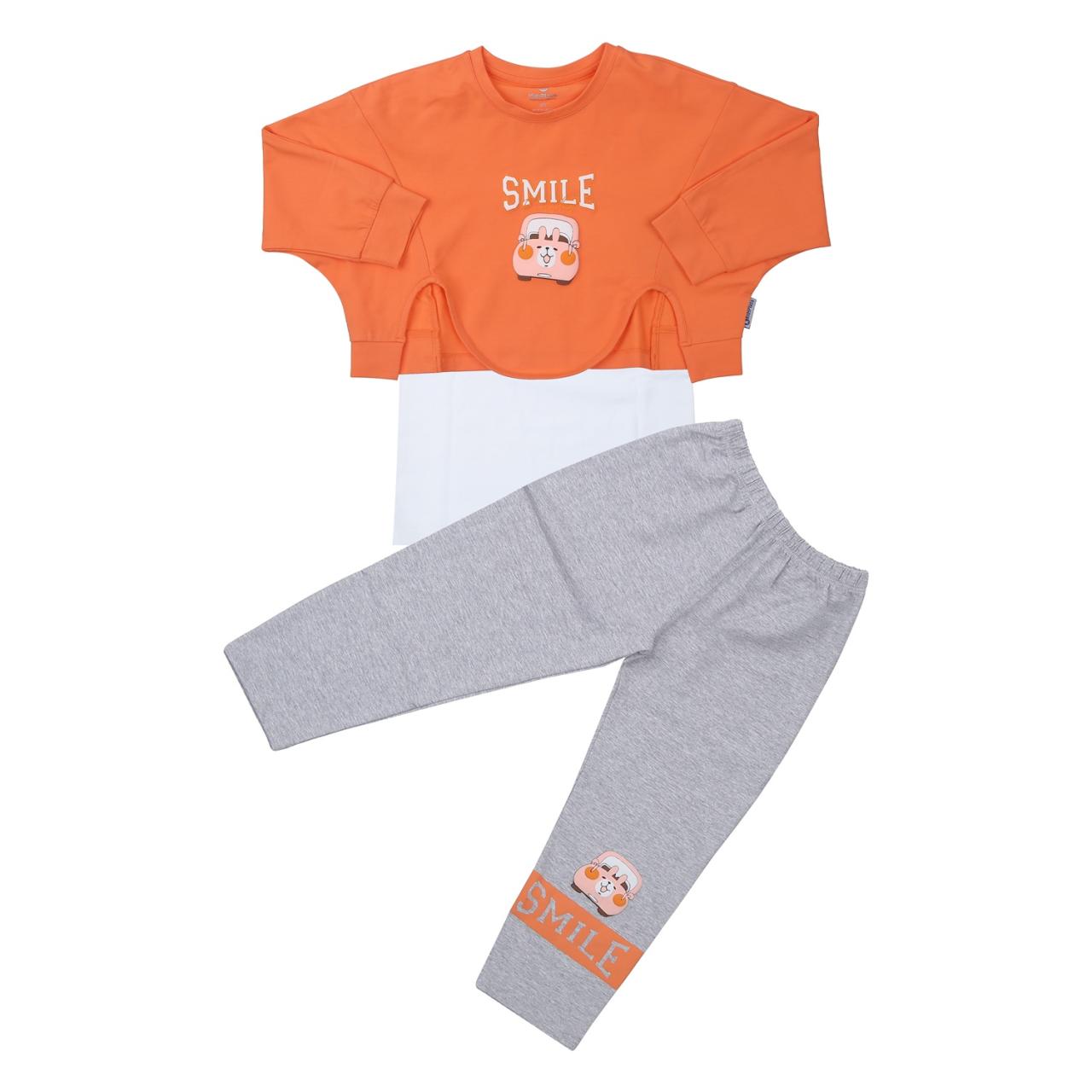 Bộ quần áo dài tay bé gái KidsPlaza in nổi họa tiết ô tô TT23T (Cam)