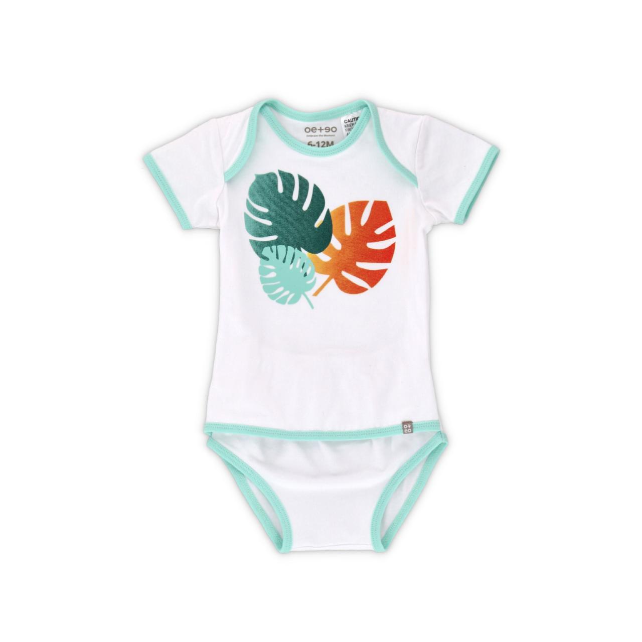 Bộ bodysuit sơ sinh màu trắng viền xanh họa tiết lá cây