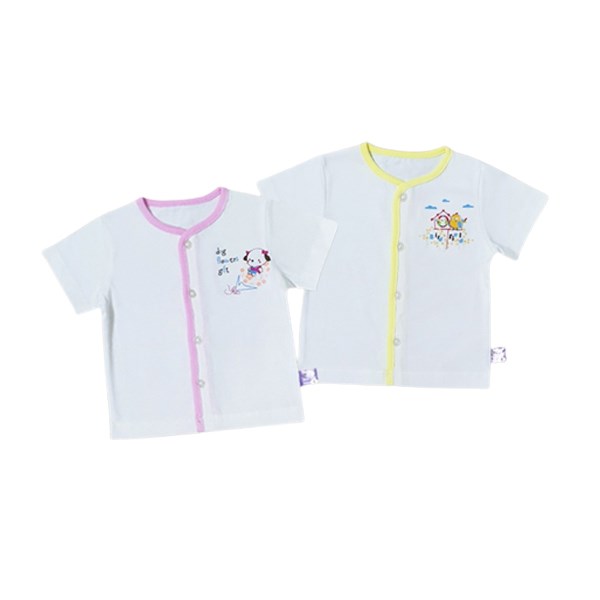 Set 2 áo tay ngắn cổ tim BabyMommy màu trắng viền vàng - hồng