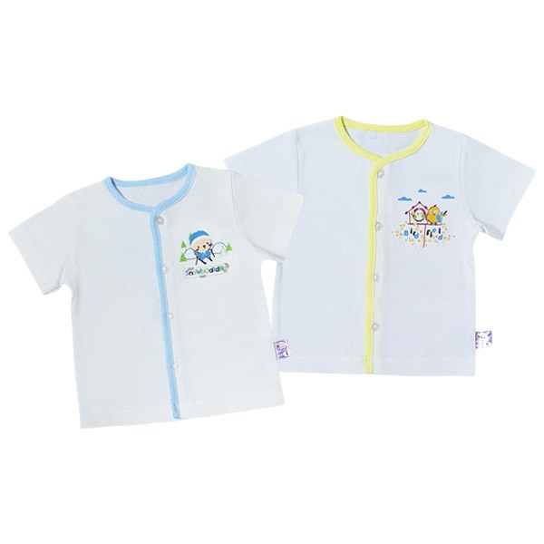 Set 2 áo tay ngắn cổ tim BabyMommy màu trắng viền vàng - xanh