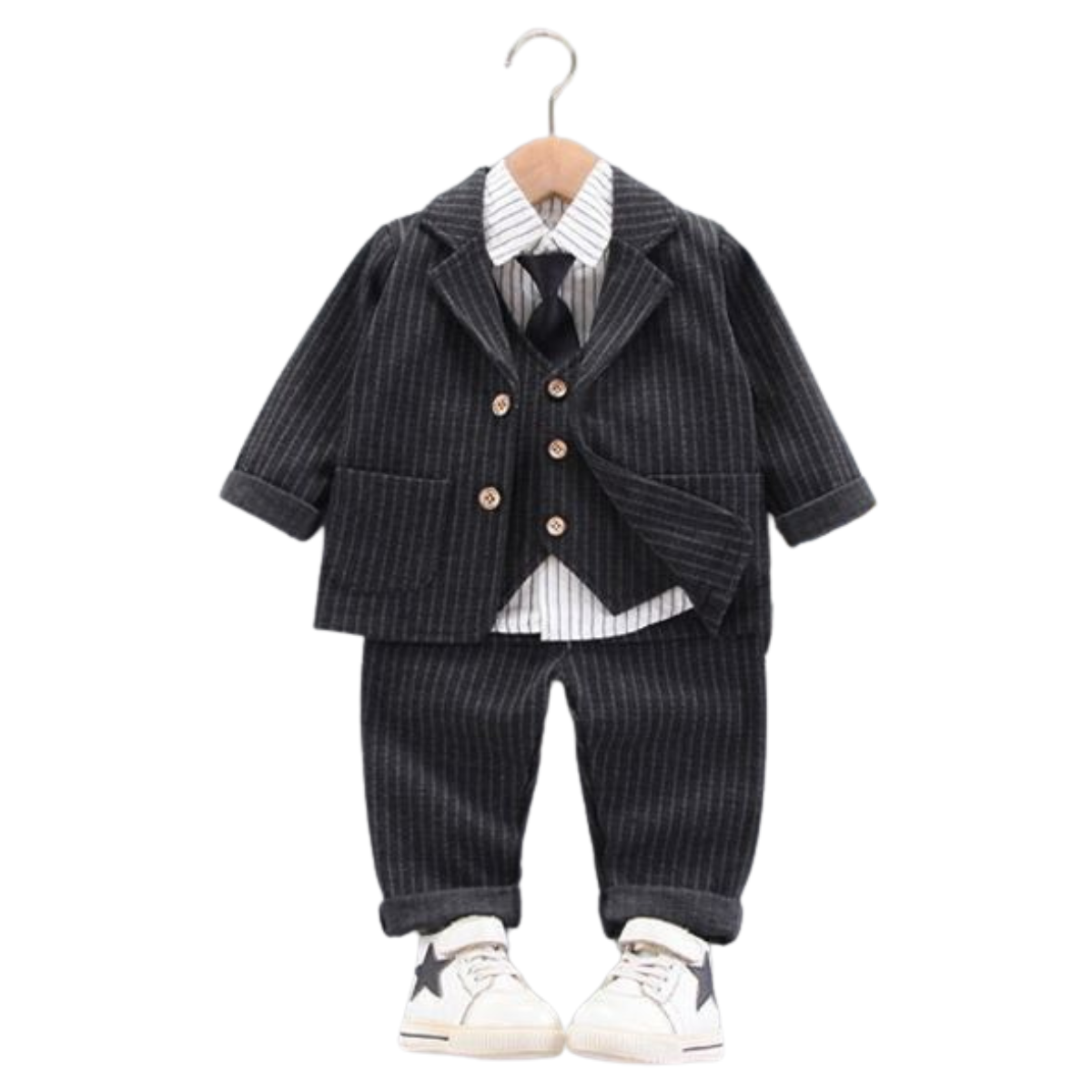 V513 - Set Đồ Vest Bé Trai Caro Kèm Áo Gile Và Cà Vạt - Màu Đen