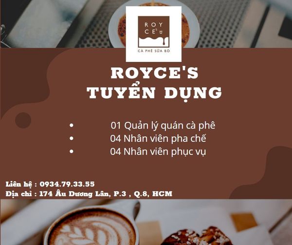 [☕️🇻🇳] COCha Milktea – coffee – Cửa hàng bán món tráng miệng · Quán cà phê · Nhà hàng 🥤 Top1Coffee ☕️ Royce’s Cà Phê & Sữa Bò cần tuyển dụng các vị trí sau :
. 01 Quản Lý:
– Có trên 2 năm kinh nghiệm về quản lý quán C , shares-0✔️ , likes-4❤️️ , date-2022-12-20 05:23:53🇻🇳🇻🇳🇻🇳📰🆕
