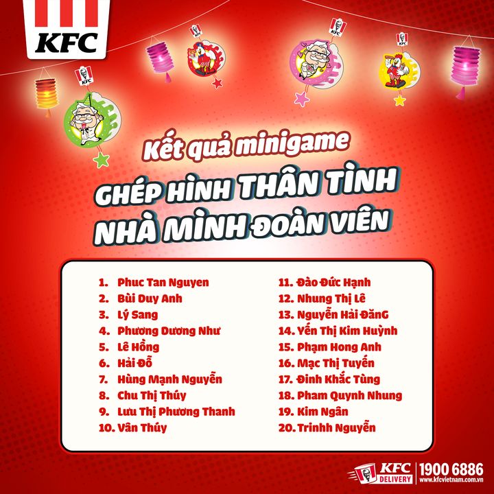 [🍗🇻🇳] KFC Vietnam 🍔Top1Food 🍗 – [KẾT QUẢ MINIGAME] GHÉP HÌNH THÂN TÌNH, NHÀ MÌNH ĐOÀN VIÊNNhư lời hứa từ tr …