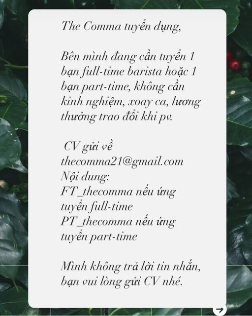 [☕️🇻🇳] The Comma coffee 🥤 Top1Coffee ☕️ Mời các bạn vào team mình xem có gì nào  ______
 The Comma Coffee
 21 Hoa Mai, phường 2, quận Phú Nhuận 
 Opening hour | 8:00 –  , shares-0✔️ , likes-2❤️️ , date-2023-11-15 04:51:18🇻🇳🇻🇳🇻🇳📰🆕