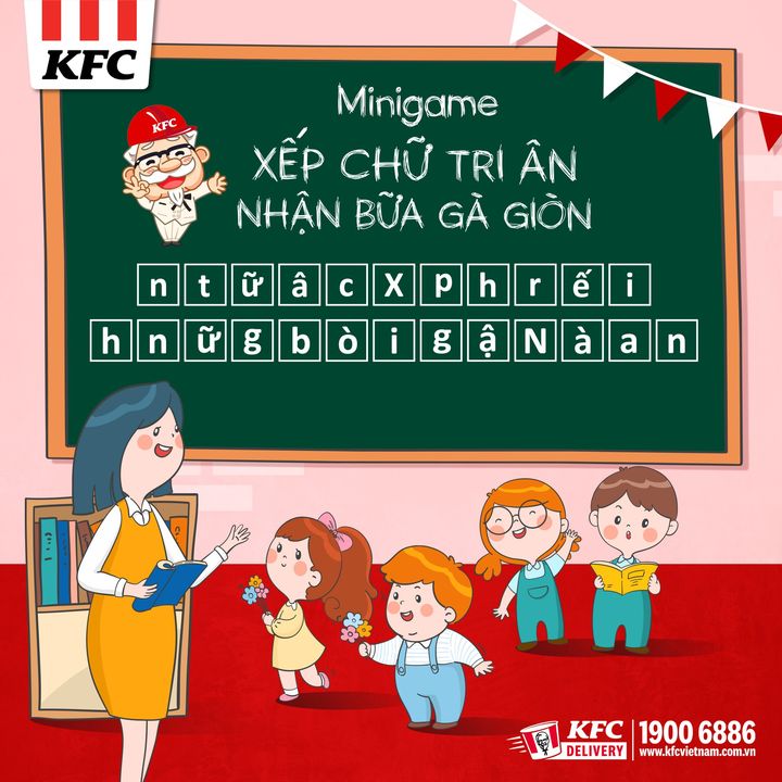 [🍗🇻🇳] KFC Vietnam 🍔Top1Food 🍗 – [MINIGAME] XẾP CHỮ TRI ÂN, NHẬN BỮA GÀ GIÒNNgày nhà giáo không thể thiếu hoạ …