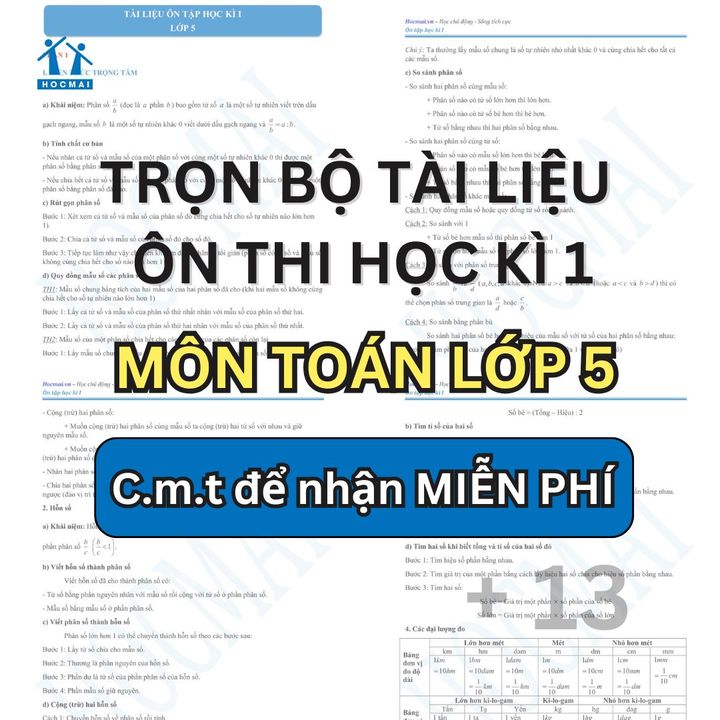 [👨‍🎓🇻🇳] Hocmai.vn Tiểu học 👨‍🎓 Top1Learn 👩‍🎓 – 🔥 MỚI NHẤT🔥 TRỌN BỘ TÀI LIỆU ÔN THI HỌC KÌ 1 MÔN TOÁN LỚP 5👉 Ba mẹ  …