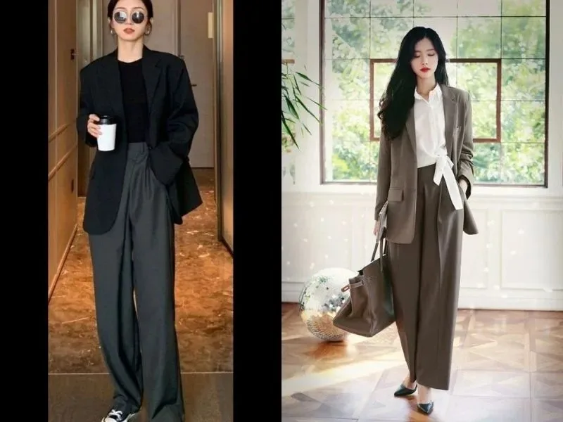 Mix quần ống rộng cùng với áo blazer khác màu cực kỳ slay