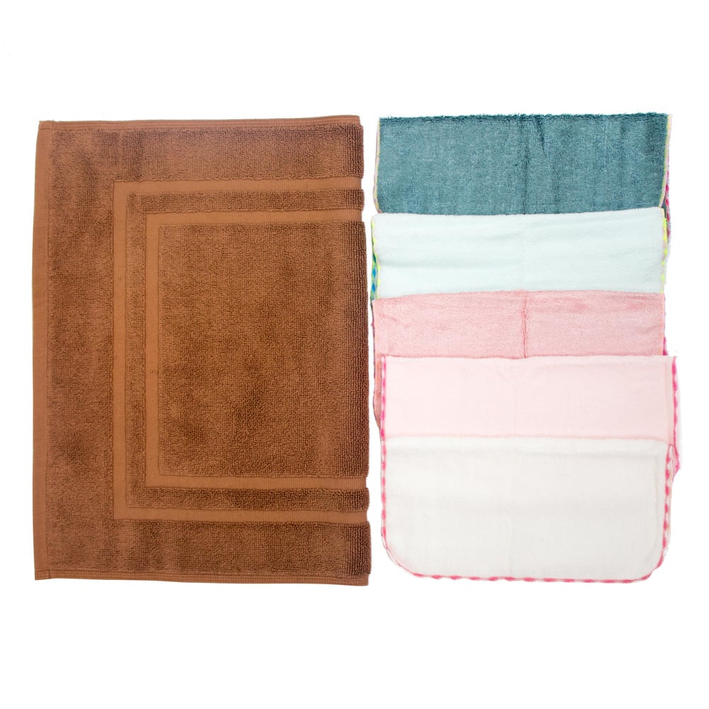 Combo 2 Thảm Chùi Chân 40x62cm và 5 Khăn Tay Tiện Dụng 25x25cm PC48 (FMV7x2 - HM2Dx5) Tặng Tặng Tạp Dề X19 + Khăn Tay Đa Năng ZA67