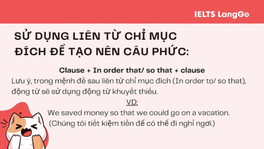 Sử dụng liên từ chỉ mục đích để chuyển sang Câu phức