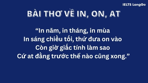 Bài thơ về giới từ In, On, At giúp nhớ kiến thức chỉ trong tích tắc