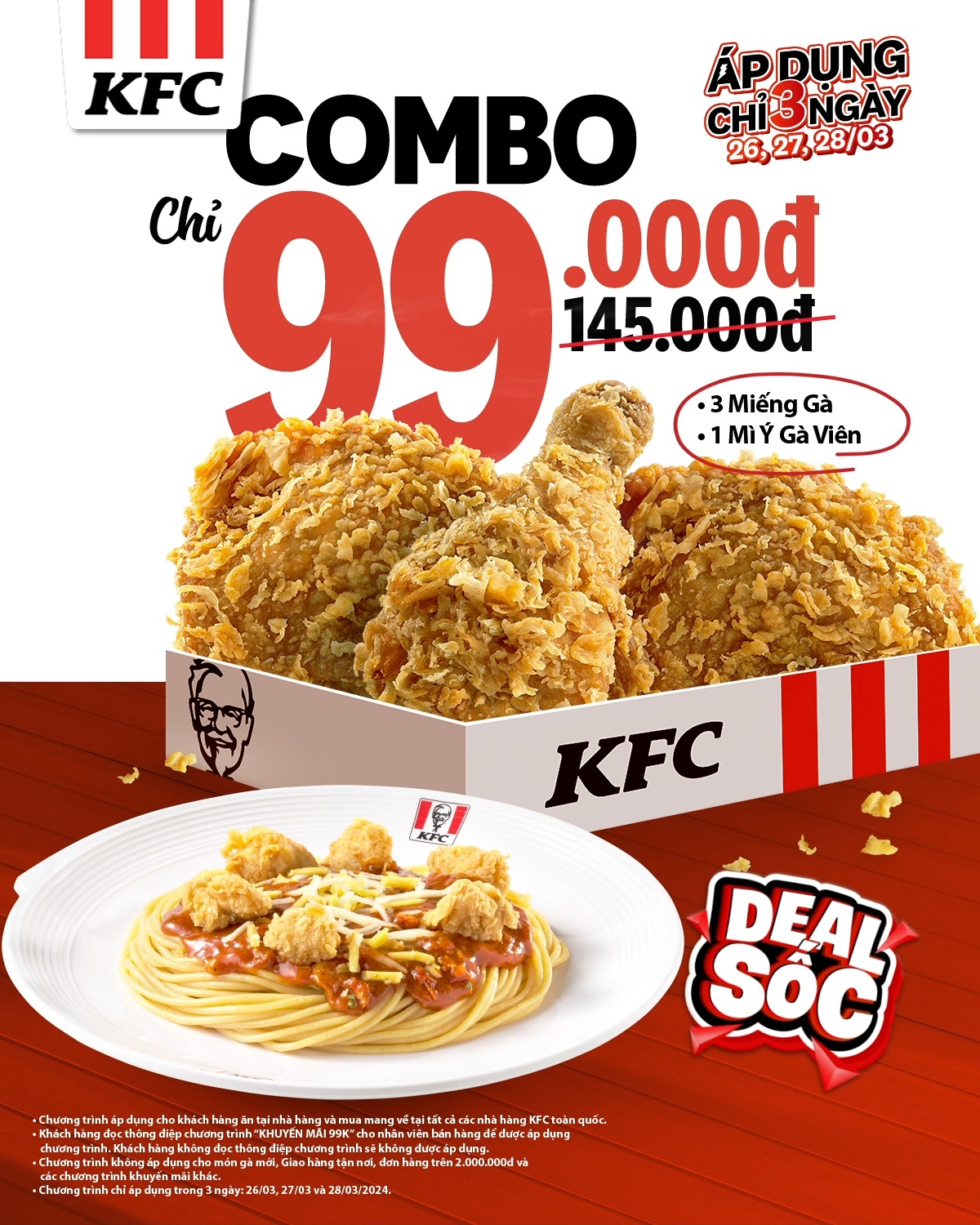[🍗🇻🇳] KFC Vietnam 🍔Top1Food 🍗 – CHỈ CÒN 2 NGÀY SĂN DEAL THẦN TỐC CHỈ 99K! 🔥🔥Combo 99K ngon nhức nhối “hờ …