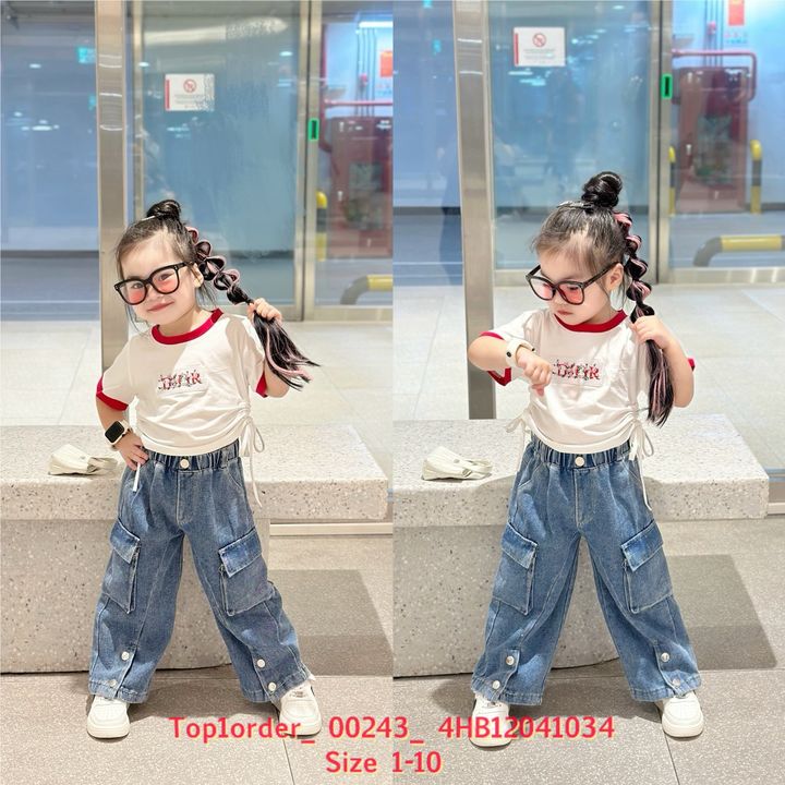 [🆕🇻🇳] Phân Phối – Bán Buôn – Bán Sỉ Vkids 😎❤️️⭐️ – 💖Buôn_sỉ_HN💖 Bộ bé gái, áo cotton rút sườn, quần jean suông túi hộp, form c …