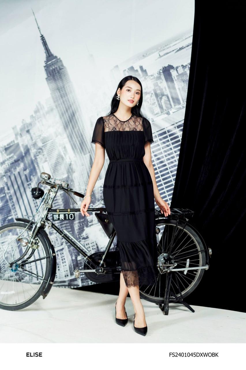 ĐẦM CHIFFON ĐEN BẤU LY PHỐI REN