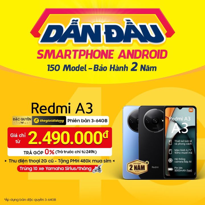 [🛍️🇻🇳] The Gioi Di Dong Joint Stock Company 🛍️ Top1Brand ⭐️ – 📱 Xiaomi Redmi A3🔁 Đổi điện thoại 2G lên đời Smartphone 4G – Tặng PMH 480k  …
