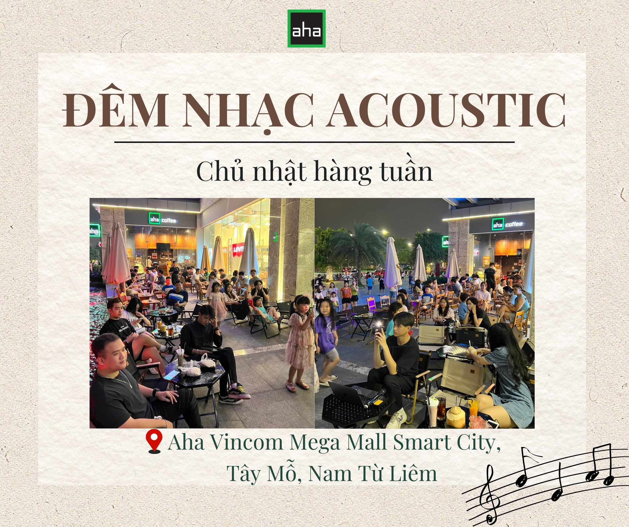 [☕️🇻🇳] AHA Cafe 🥤 Top1Coffee ☕️  ĐÊM NHẠC ACOUSTIC  Có nhạc sống cực chill ở Hà Nội
“Chủ nhật hàng tuần” bạn ghé cơ sở Aha Vincom Mega Mall Smart City thưởng  , shares-0✔️ , likes-18❤️️ , date-2024-04-23 02:35:22🇻🇳🇻🇳🇻🇳📰🆕