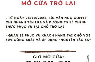 [☕️🇻🇳] Coffee Bùi Văn Ngọ – Chuỗi Cà Phê thuộc công ty Bùi Văn Ngọ Food 🥤 Top1Coffee ☕️  BÙI VĂN NGỌ COFFEE NHẬN KHÁCH NGỒI TẠI QUÁN từ ngày 28/10/2021.
Chúng tôi nhớ những buổi sáng thật bận rộn từ quầy pha chế đến bếp nóng để phục vụ khách h , shares-1✔️ , likes-17❤️️ , date-2021-10-27 03:31:54🇻🇳🇻🇳🇻🇳📰🆕