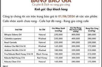 [☕️🇻🇳] Saigon Coffee Roastery 🥤 Top1Coffee ☕️ Khách hàng thân mến,Chúng tôi xin gửi đến quý khách hàng bảng báo giá các loại hạt cà phê nhân xanh và hạt đã rang Arabica và  , shares-0✔️ , likes-5❤️️ , date-2024-06-13 01:15:28🇻🇳🇻🇳🇻🇳📰🆕