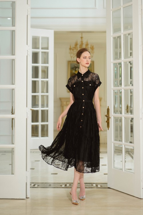 [🛒🇻🇳]NEW ARRIVAL – Black Short Sleeves Lace Flared Dress – , SKU – – sixdo.vn 🇻🇳🛒Top1Shop🛒 🇻🇳Top1Vietnam🇻🇳 🛍🛒🇻🇳