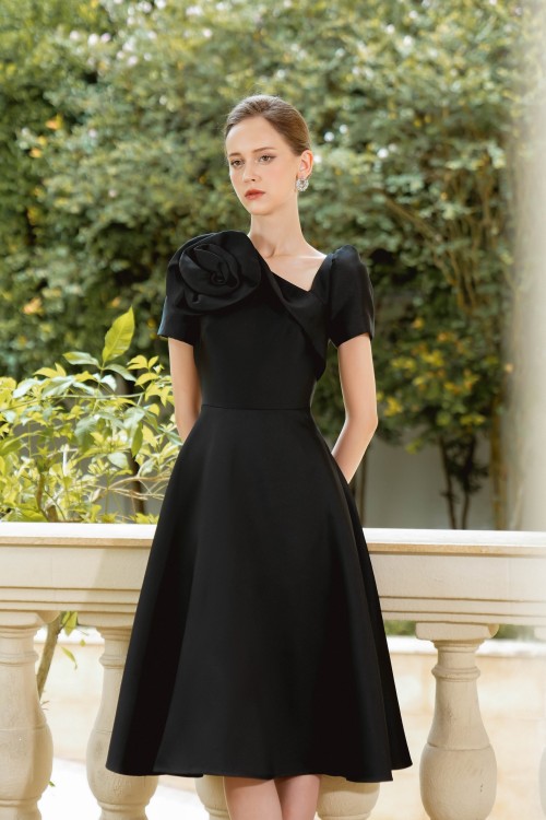[🛒🇻🇳]NEW ARRIVAL – Black 3D Flower Taffeta Midi Dress – , SKU – – sixdo.vn 🇻🇳🛒Top1Shop🛒 🇻🇳Top1Vietnam🇻🇳 🛍🛒🇻🇳