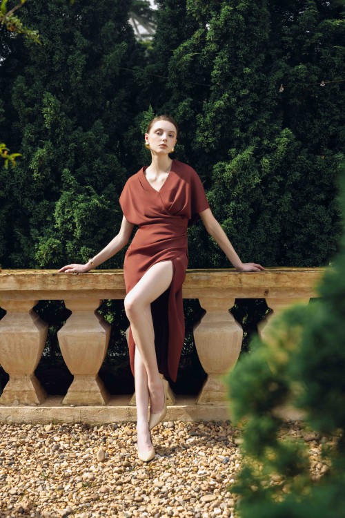 [🛒🇻🇳]NEW ARRIVAL - Russet V-Neck Silk Midi Dress - , SKU - - sixdo.vn 🇻🇳🛒Top1Shop🛒 🇻🇳Top1Vietnam🇻🇳 🛍🛒🇻🇳
