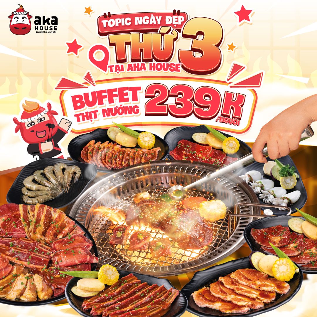 [🆕🇻🇳] Aka House – Quán nướng Nhật Bản 🍔 Top1Food 🍜 CHÀO THỨ BA – CÓ NGAY BUFFET NƯỚNG CHỈ 239K 

Đầu tuần muốn họp mặt ăn ngon, no bụng nhưng phải tiết kiệm thì chọn ngay Buffet Nướng nhà Aka chỉ với 239k/n , shares-0✔️ , likes-5❤️️ , date-2024-08-04 17:00:02🇻🇳🇻🇳🇻🇳📰🆕