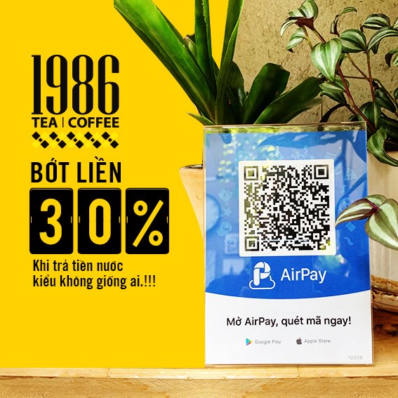 [☕️🇻🇳]1986 Tea-Coffee 🥤 Top1Coffee ☕️ Nè he, nhanh nhanh dùng AirPay đến 1986 quẹt 1 phát là bớt liền tay 30% cho tất cả những gì có bán trong quán. Gì chứ làm gì mà  , shares-0✔️ , likes-23❤️️ , date-2019-09-24 17:55:24🇻🇳🇻🇳🇻🇳📰🆕