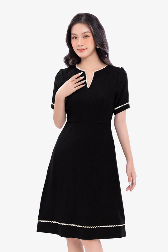 [🛒🇻🇳]Đầm xòe đen công sở phối viền ren – K&K Fashion , SKU – KK170-28 – kkfashion.vn 🇻🇳🛒Top1Shop🛒 🇻🇳Top1Vietnam🇻🇳 🛍🛒🇻🇳