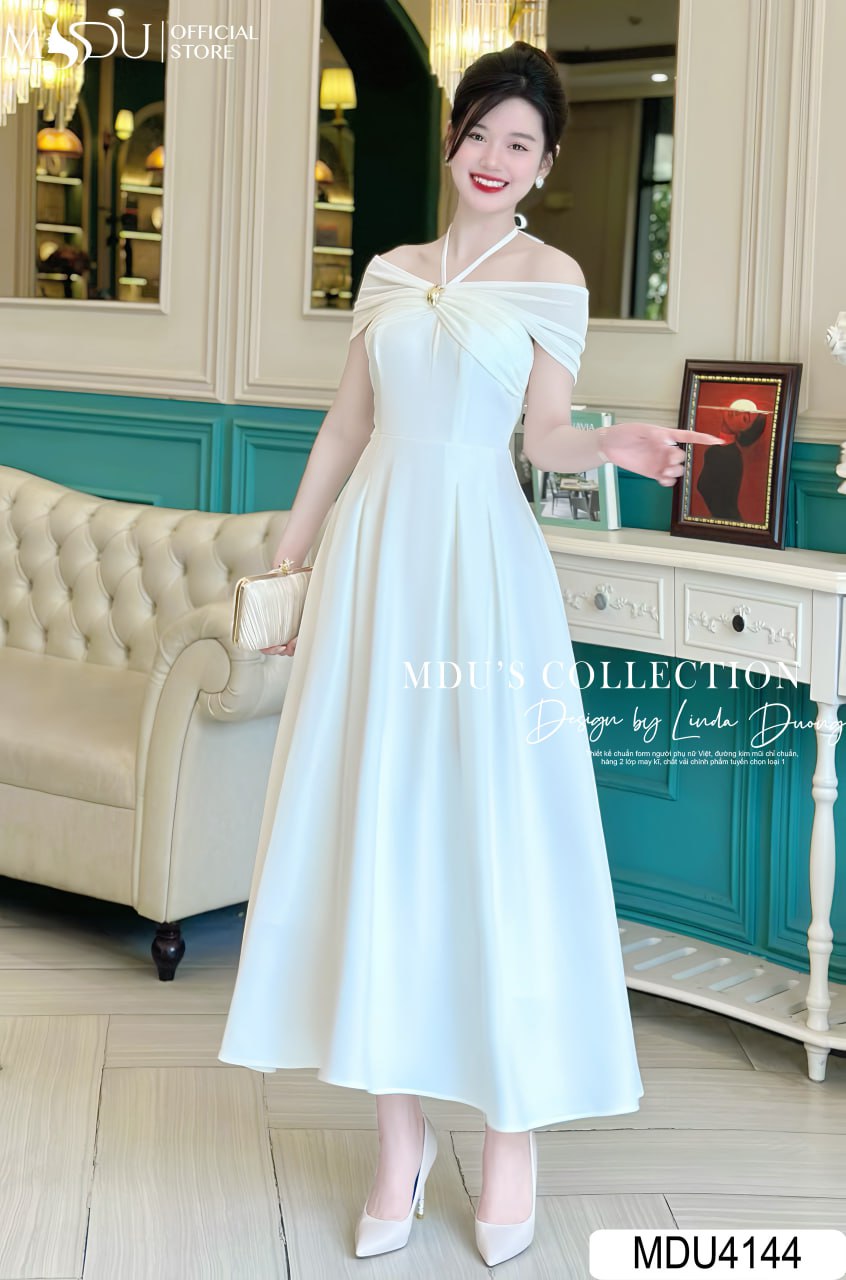 [🛒🇻🇳]Váy Đầm Dự Tiệc MDU4144 – Cổ Cách Điệu Dập Li Eo , Tông Trắng Khác Biệt – , SKU – – mdufashion.com 🇻🇳🛒Top1Shop🛒 🇻🇳Top1Vietnam🇻🇳 🛍🛒🇻🇳
