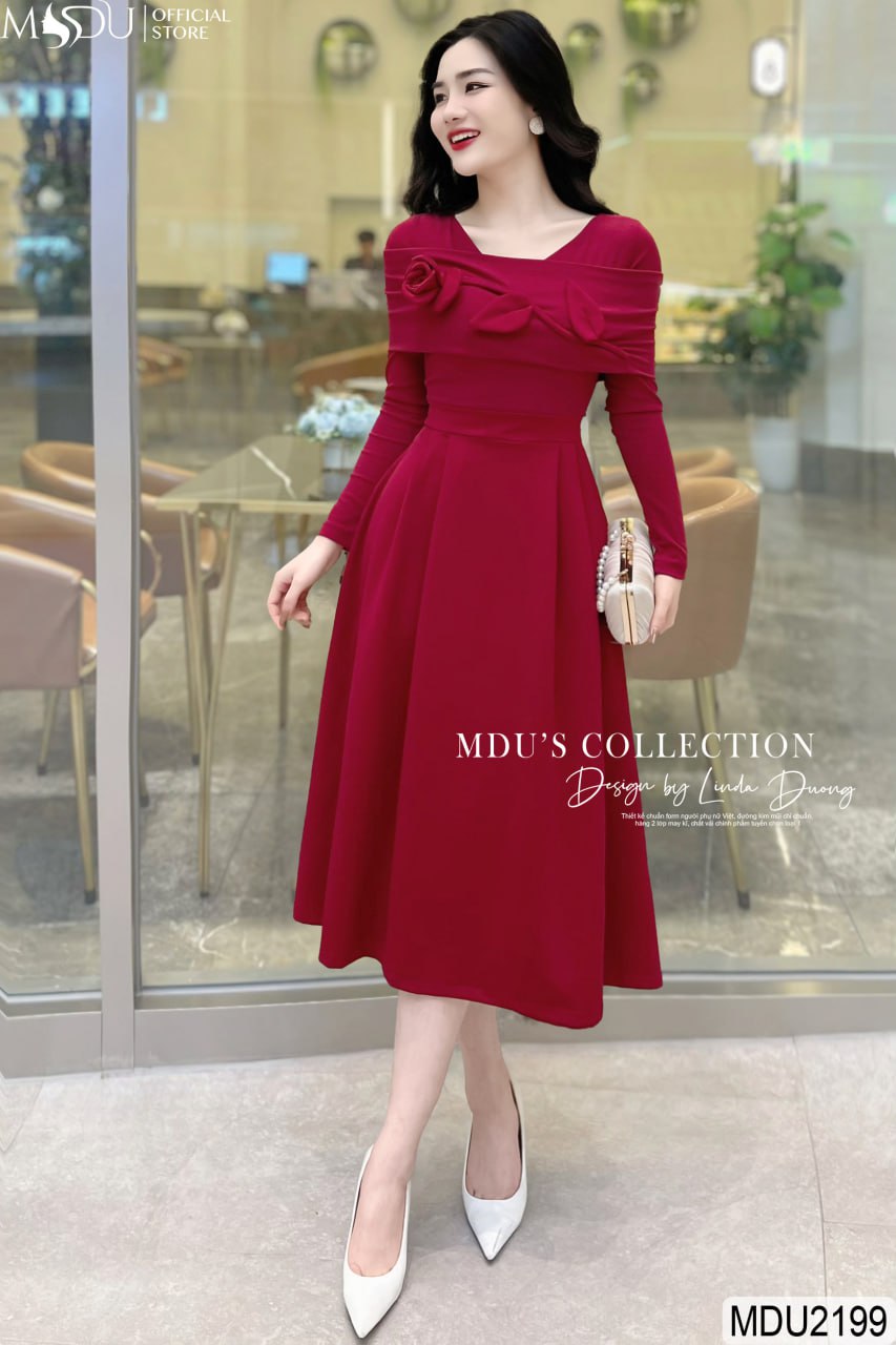 [🛒🇻🇳]Váy Thiết Kế MDU2199 – Màu Đỏ Đô Tay Dài Đính Hoa Cách Điệu Tạo Điểm Nhấn – , SKU – – mdufashion.com 🇻🇳🛒Top1Shop🛒 🇻🇳Top1Vietnam🇻🇳 🛍🛒🇻🇳