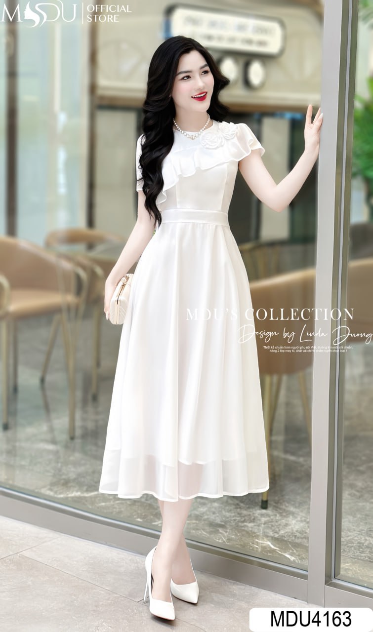 [🛒🇻🇳]Váy Đầm Công Sở MDU4163 Màu Trắng Thanh Lịch Phối Hoa Tính Tế – , SKU – – mdufashion.com 🇻🇳🛒Top1Shop🛒 🇻🇳Top1Vietnam🇻🇳 🛍🛒🇻🇳