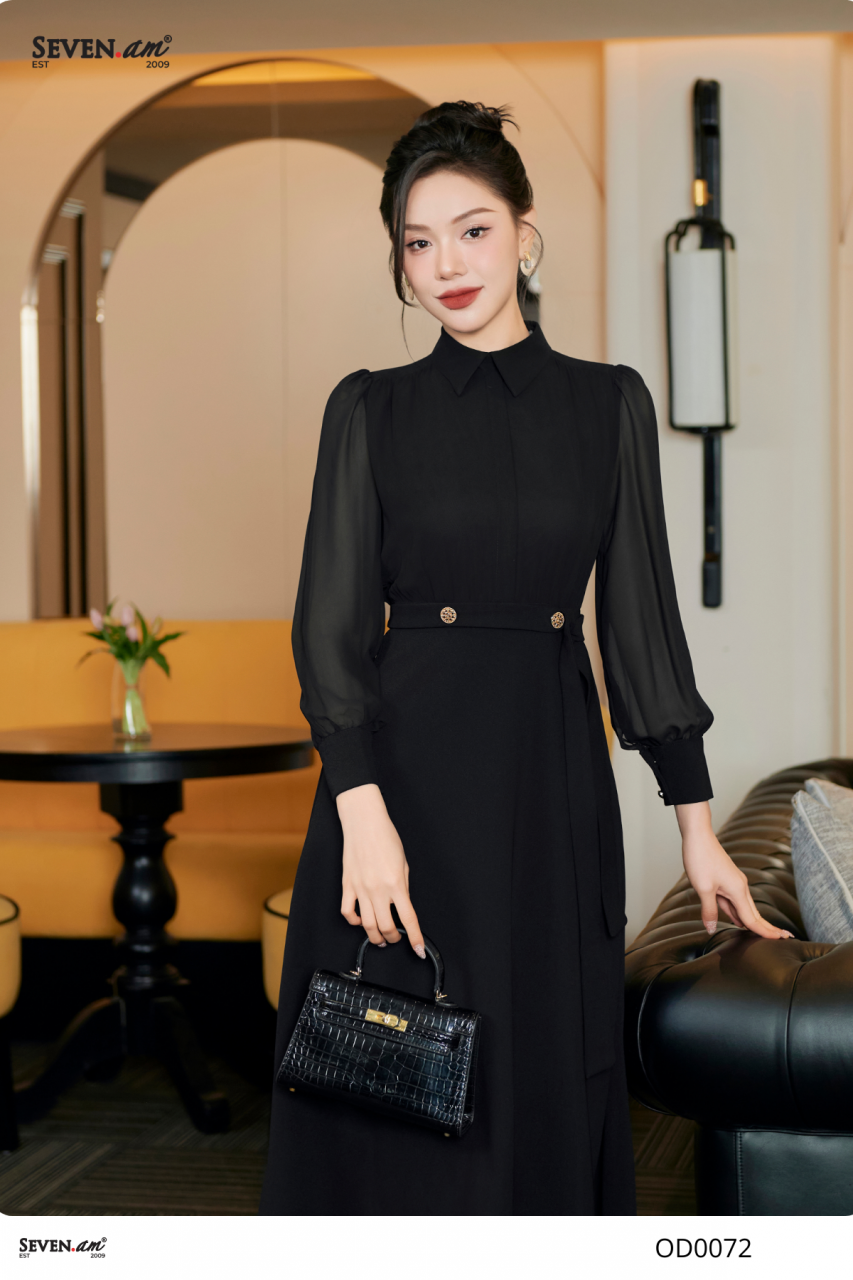 [🛒🇻🇳]Đầm xoè công sở dài tay đen có đai thời trang nữ OD0072 – Seven.AM , SKU – – sevenam.vn 🇻🇳🛒Top1Shop🛒 🇻🇳Top1Vietnam🇻🇳 🛍🛒🇻🇳
