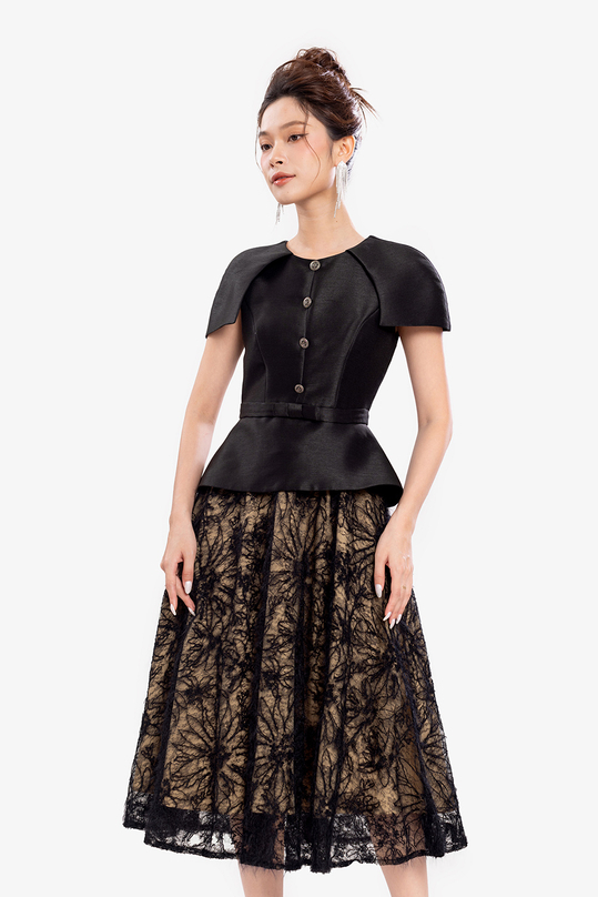 [🛒🇻🇳]Đầm dự tiệc tafta đen phối ren sang trọng – K&K Fashion , SKU – KK171-07 – kkfashion.vn 🇻🇳🛒Top1Shop🛒 🇻🇳Top1Vietnam🇻🇳 🛍🛒🇻🇳
