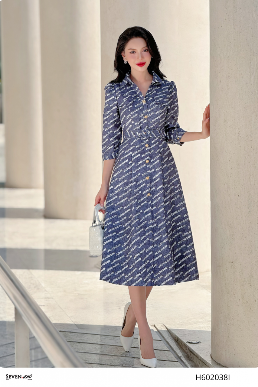 [🛒🇻🇳]Đầm sơ mi xanh denim hoạ tiết thời trang nữ Seven.AM H602038I – Seven.AM , SKU – – sevenam.vn 🇻🇳🛒Top1Shop🛒 🇻🇳Top1Vietnam🇻🇳 🛍🛒🇻🇳