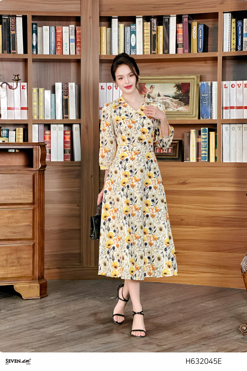 [🛒🇻🇳]Đầm midi xoè cổ sơ mi hoạ tiết hoa thời trang nữ Seven.AM H632045E – Seven.AM , SKU – – sevenam.vn 🇻🇳🛒Top1Shop🛒 🇻🇳Top1Vietnam🇻🇳 🛍🛒🇻🇳
