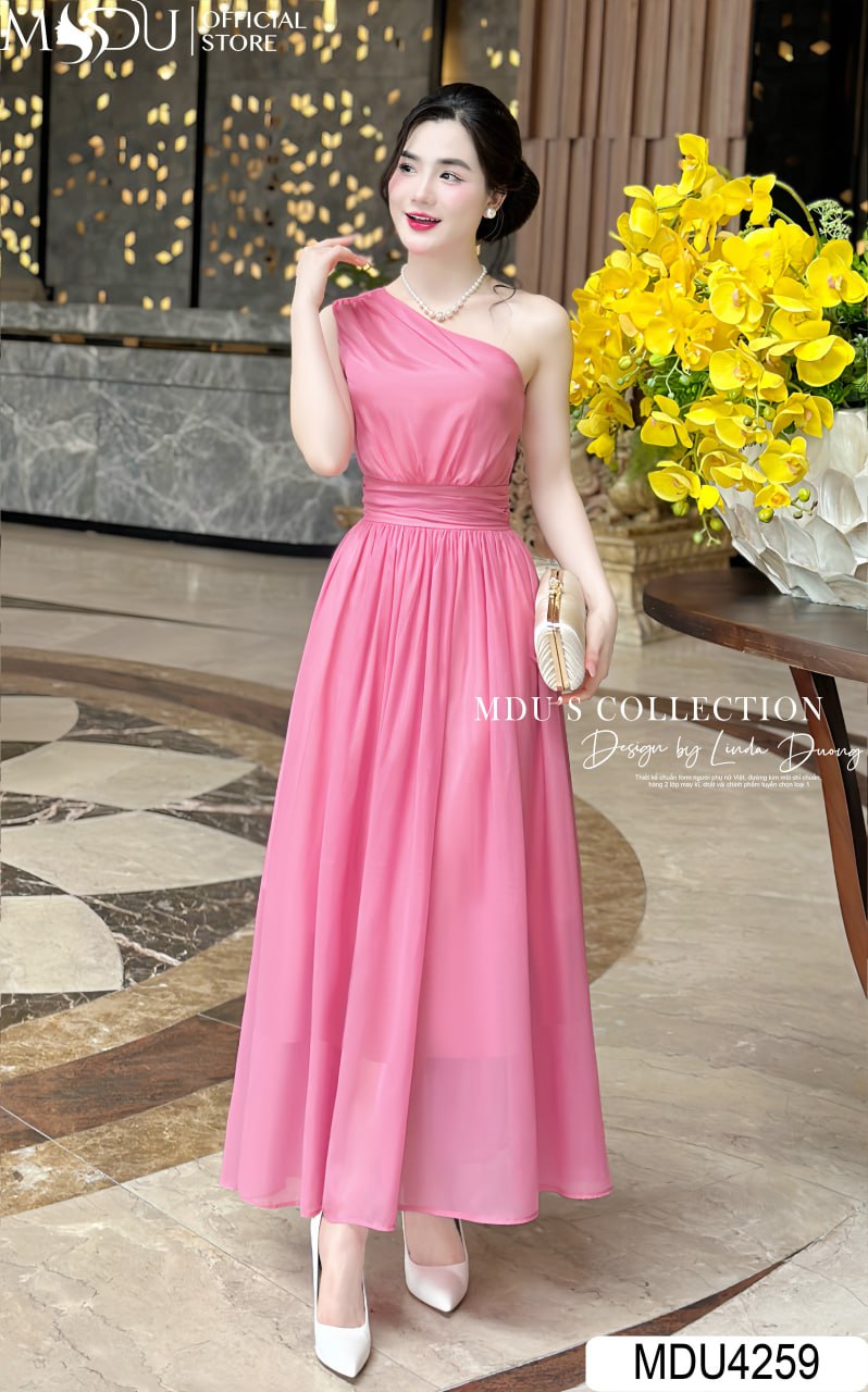 [🛒🇻🇳]Váy Thiết Kế MDU4259 – Màu Hồng Nhẹ Nhàng Lệch Vai Chiết Eo Tạo Điểm Nhấn Cho Váy – , SKU – – mdufashion.com 🇻🇳🛒Top1Shop🛒 🇻🇳Top1Vietnam🇻🇳 🛍🛒🇻🇳