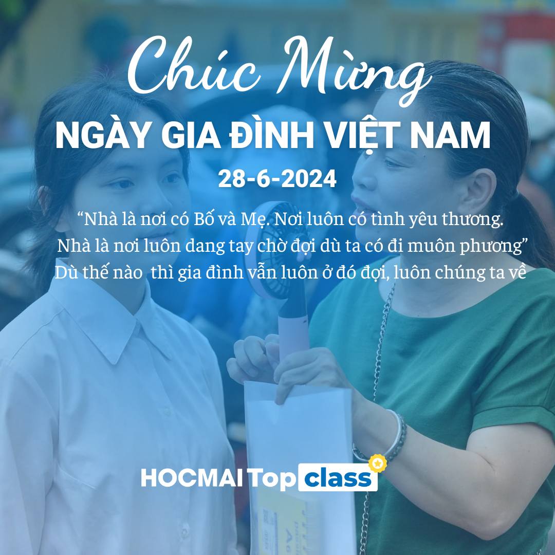 [🆕🇻🇳] Hocmai.vn Tiểu học 📚 Top1Learn 📕   CHÚC MỪNG NGÀY GIA ĐÌNH VIỆT NAM 28-6-2024
Nhà là nơi có Bố và Mẹ, nơi luôn có tình yêu thương
Hãy cùng tối nay quây quần tối bữa cơm gia đình
Chúc mừng  , shares-0✔️ , likes-3❤️️ , date-2024-06-27 21:47:34🇻🇳🇻🇳🇻🇳📰🆕