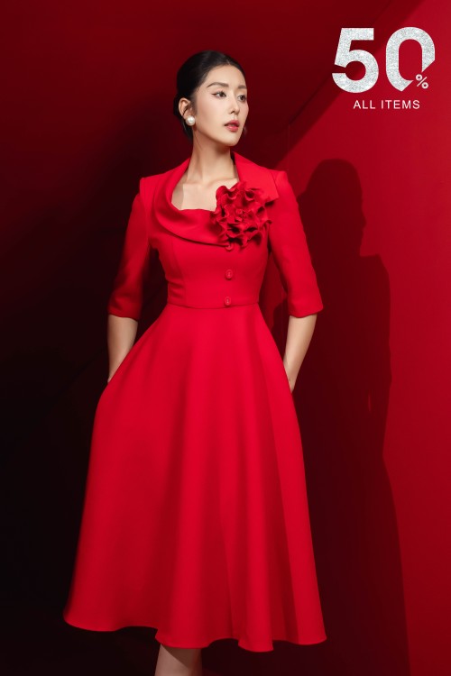 [🛒🇻🇳]Váy Đầm – Red Woven Flared Dress With Flower – , SKU – – sixdo.vn 🇻🇳🛒Top1Shop🛒 🇻🇳Top1Vietnam🇻🇳 🛍🛒🇻🇳