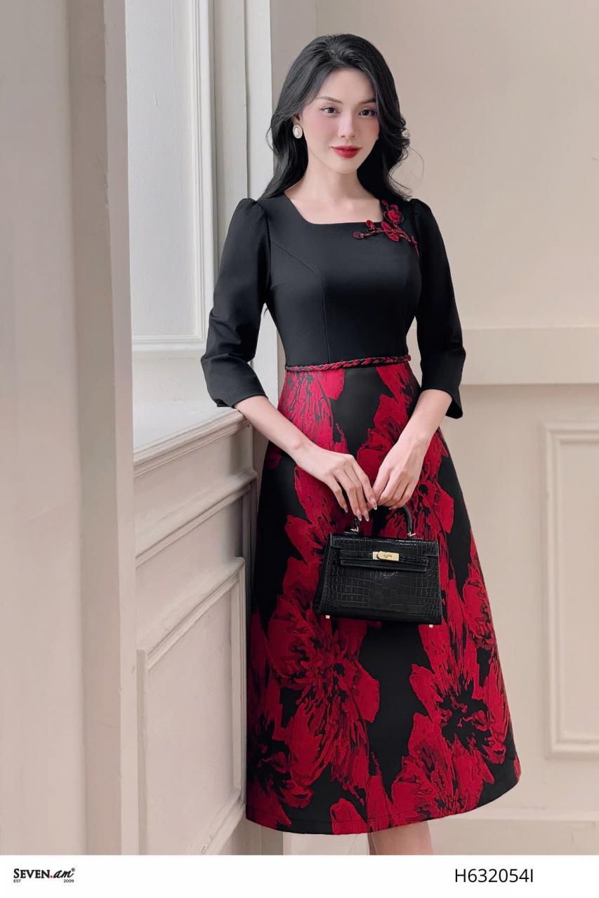 [🛒🇻🇳]Đầm xoè midi phối hoạ tiết hoa thời trang nữ Seven.AM H632054I – Seven.AM , SKU – – sevenam.vn 🇻🇳🛒Top1Shop🛒 🇻🇳Top1Vietnam🇻🇳 🛍🛒🇻🇳